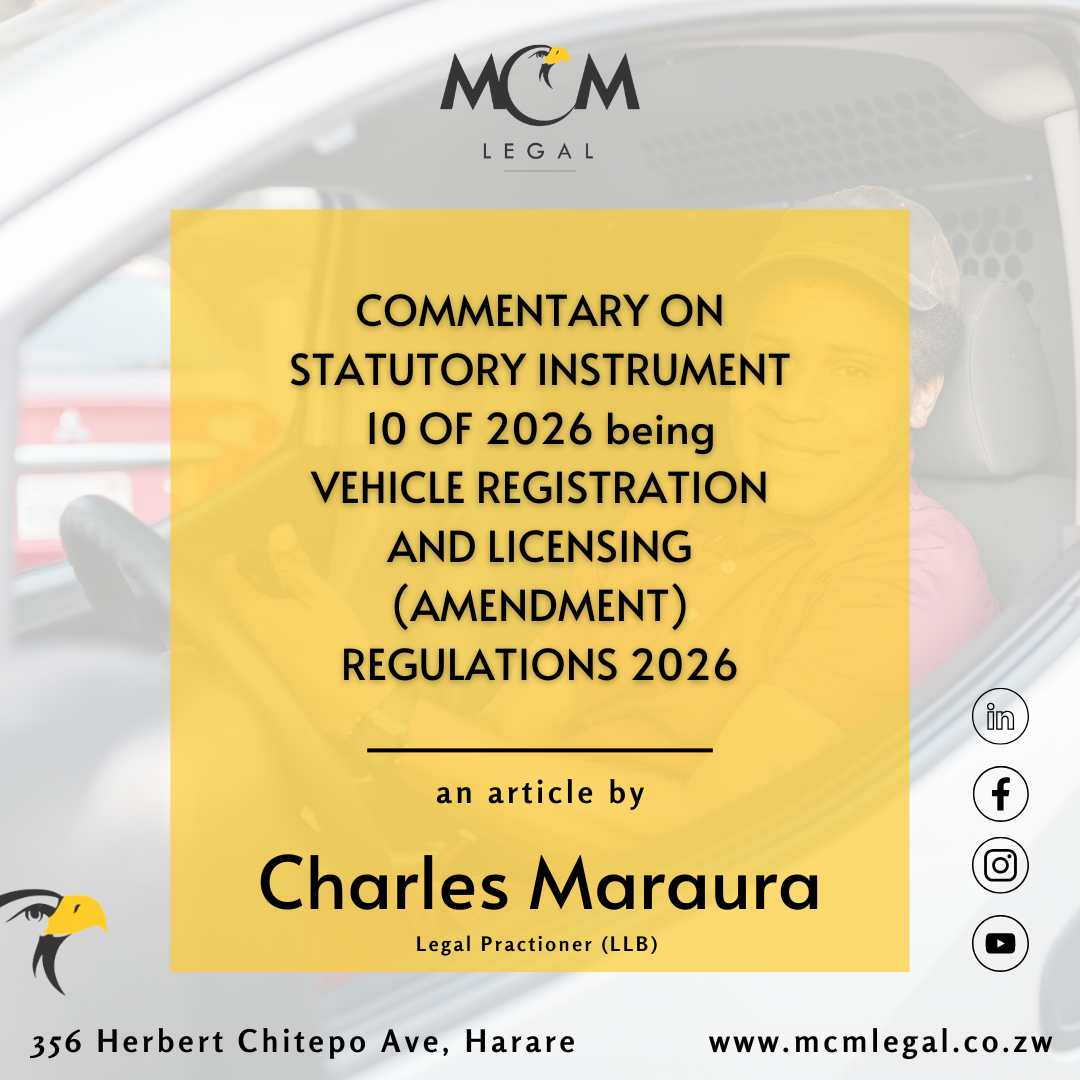 cover image - COMMENTARY ON STATUTORY INSTRUMENT 10 OF 2026 being VEHICLE REGISTRATION AND LICENSING (AMENDMENT) REGULATIONS 2026